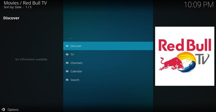 Red Bull TV - huvudgränssnitt