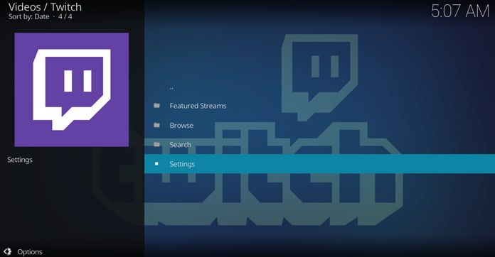Twitch-appens huvudmeny
