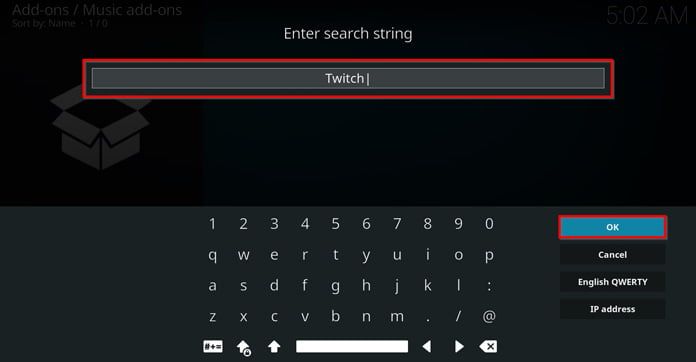 Sök efter Twitch på Kodi