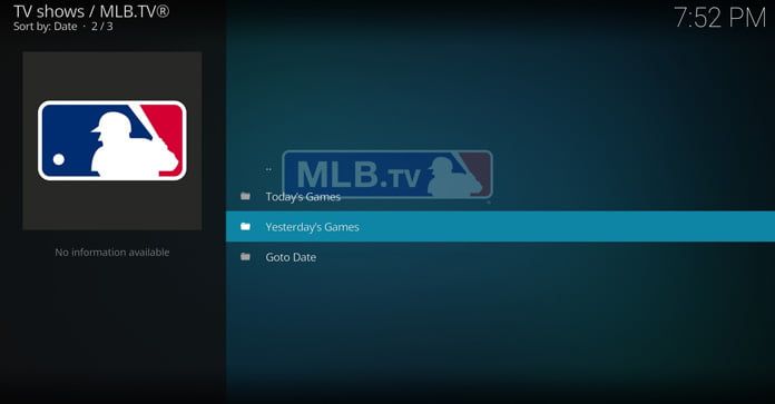 mlb.tv-huvudgränssnittet