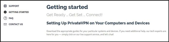 privatevpn-hjälpsektion