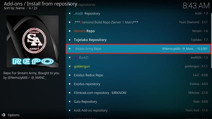 streamarmy-välj-repon-i-menyn