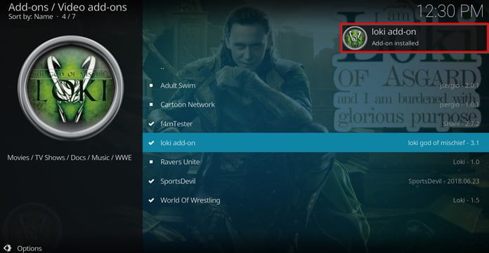 popup-ruta-säger-att-loki-addon-är-installerat